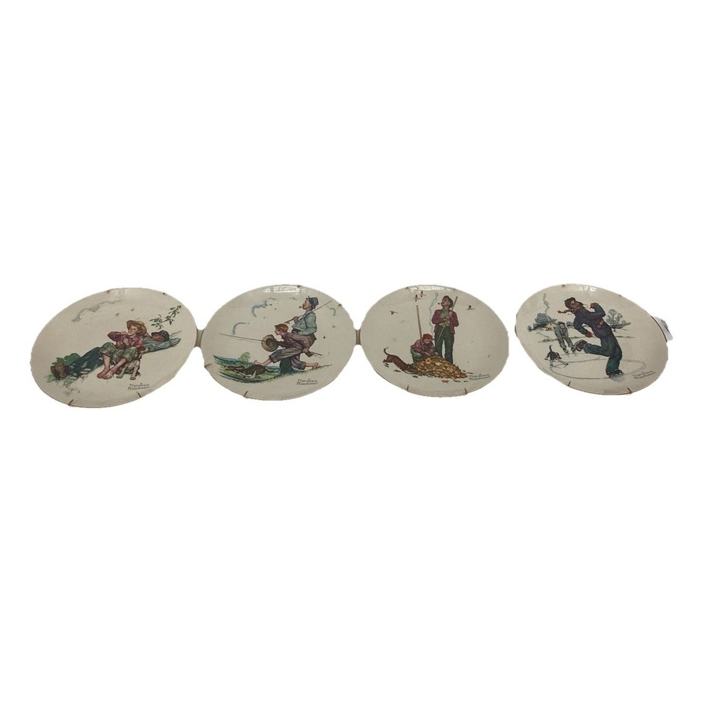 Norman Rockwell Four Seasons 4 Plate Set 1974 Gorham Fine China & Hanger